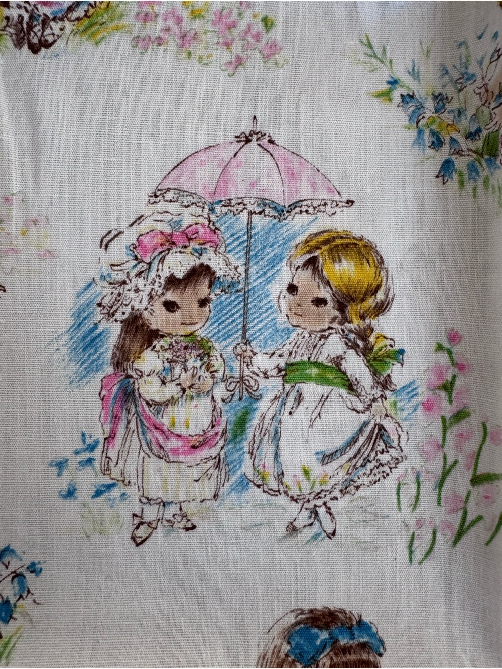 VINTAGE 1960'S Storybook Little Girls 44" x 35" Cottagecore Nursery Fabric - Picture 6 of 12
